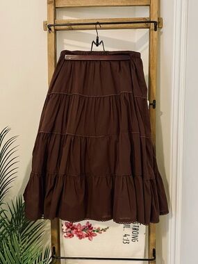 Dress Barn, Chocolate Brown Tiered Midi Skirt, Size 8 Plus